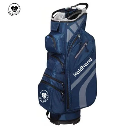 Transportador de golf compacto con 15 ranuras para palos especializados, sección de putter aislada, matriz de bolsillo hexagonal de 7-piezas, bolsa termorreguladora para bebidas, hombrera para aliviar la presión-y cubierta probada contra huracanes.