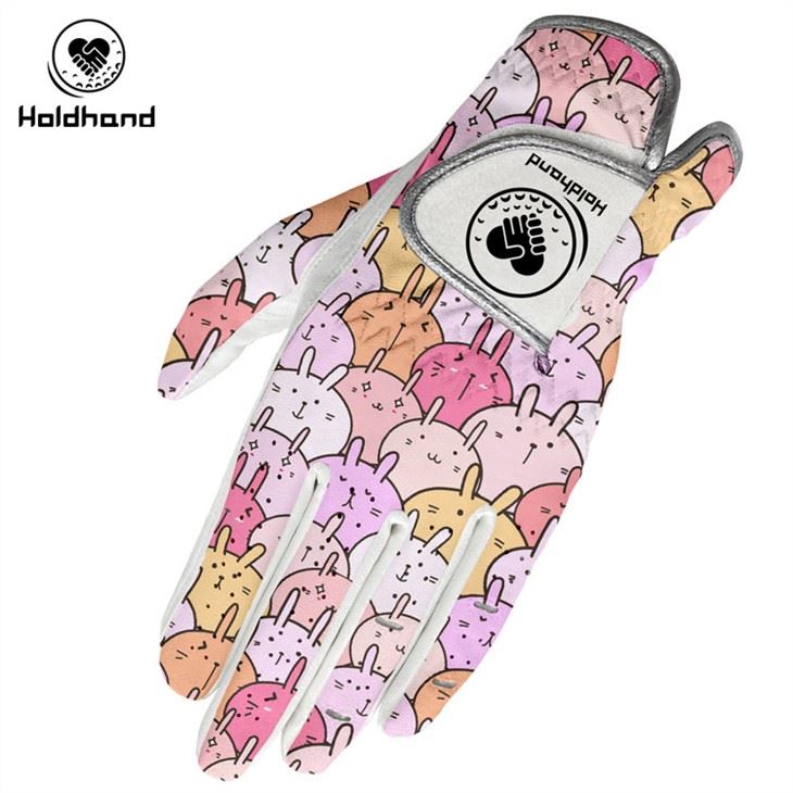 Serie de dibujos animados de conejo - Guantes de cuero de PU de golf con estampado de conejito rosa